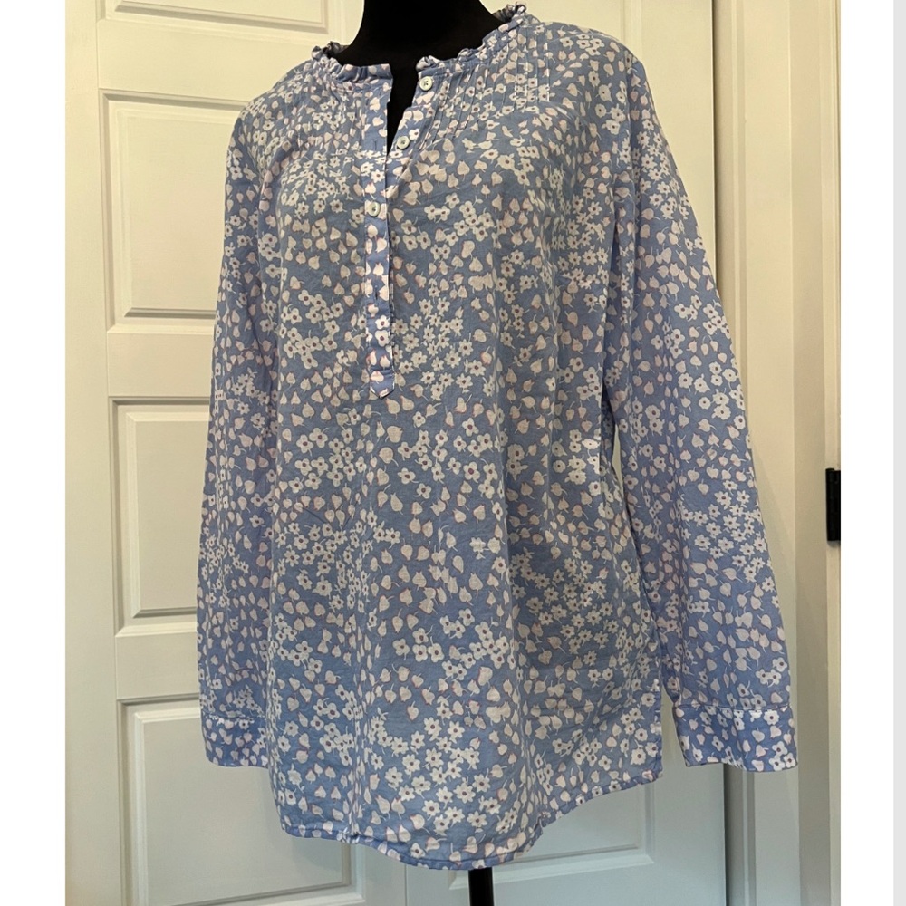 Spring-y! Talbots Floral Blue and White Blouse